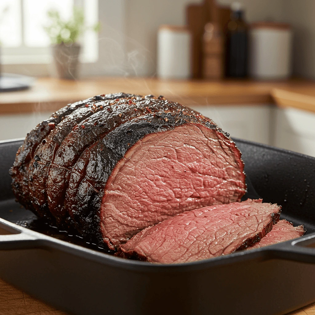Close-up of a juicy Pikes Peak roast cooked to perfection in a home kitchen.